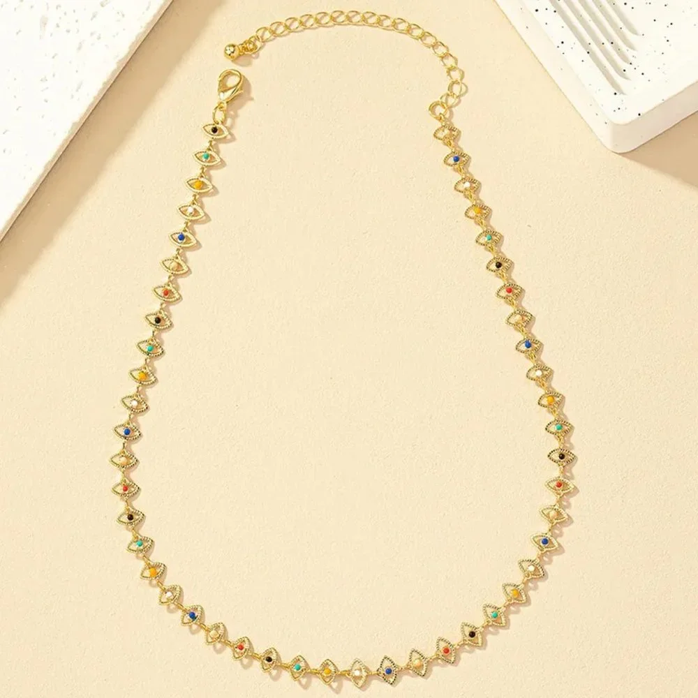 Colorful Gold Evil Eve Adjustable Length Choker Necklace NEW - Picture 4 of 7